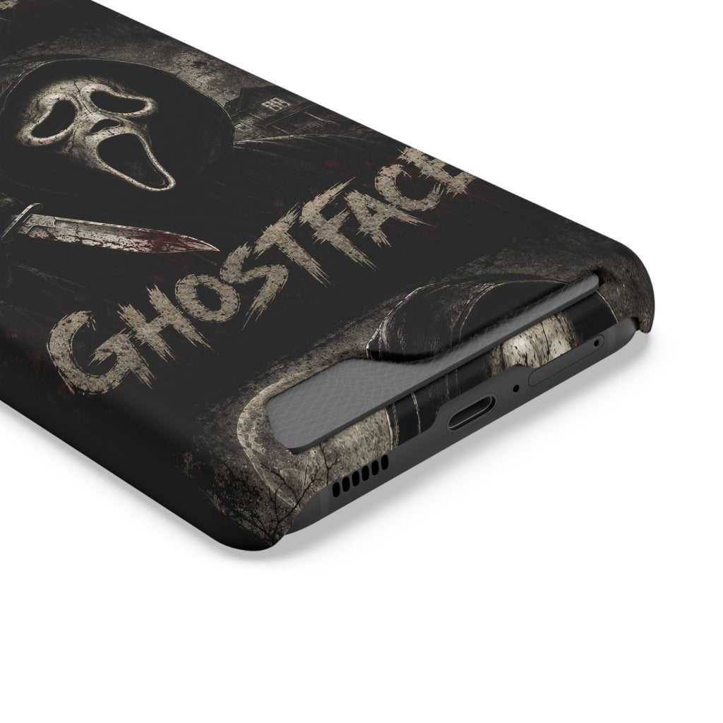Ghostface Phone Case with Card Holder — Horror Movie Scream Mask Design