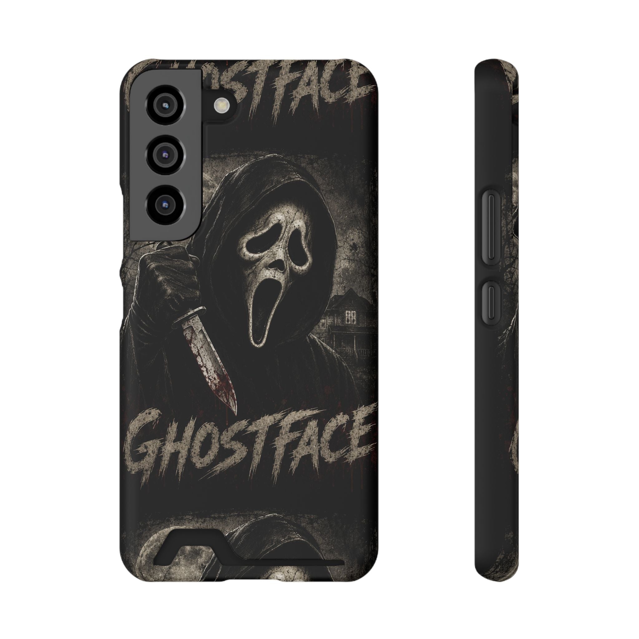 Ghostface Phone Case with Card Holder — Horror Movie Scream Mask Design