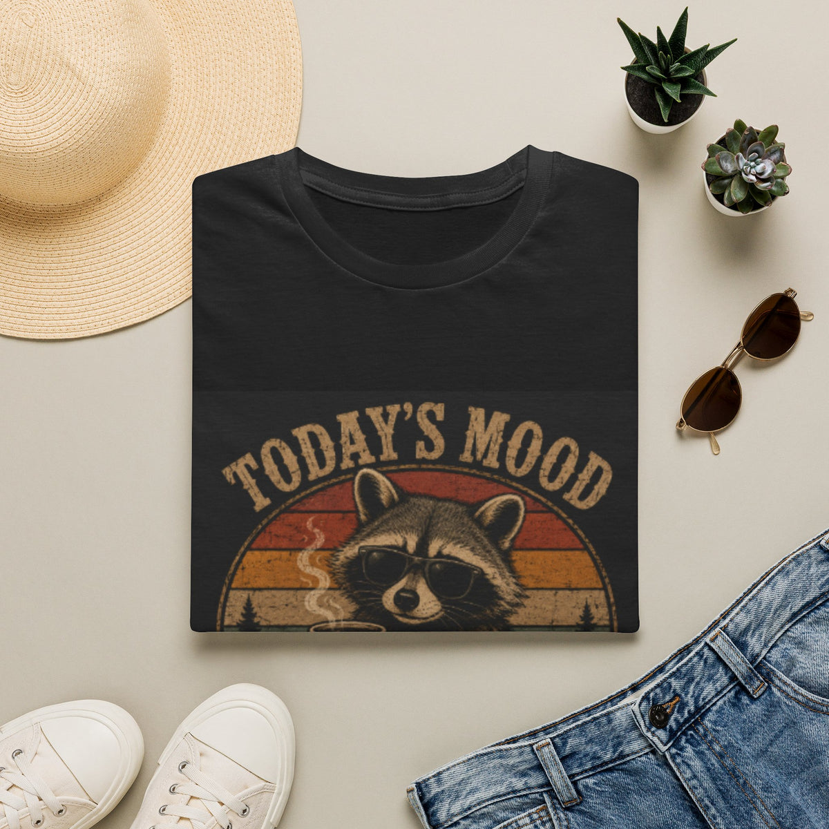 Today's Mood Unsupervised Raccoon T-Shirt — Vintage Retro Graphic Tee for Casual Wear