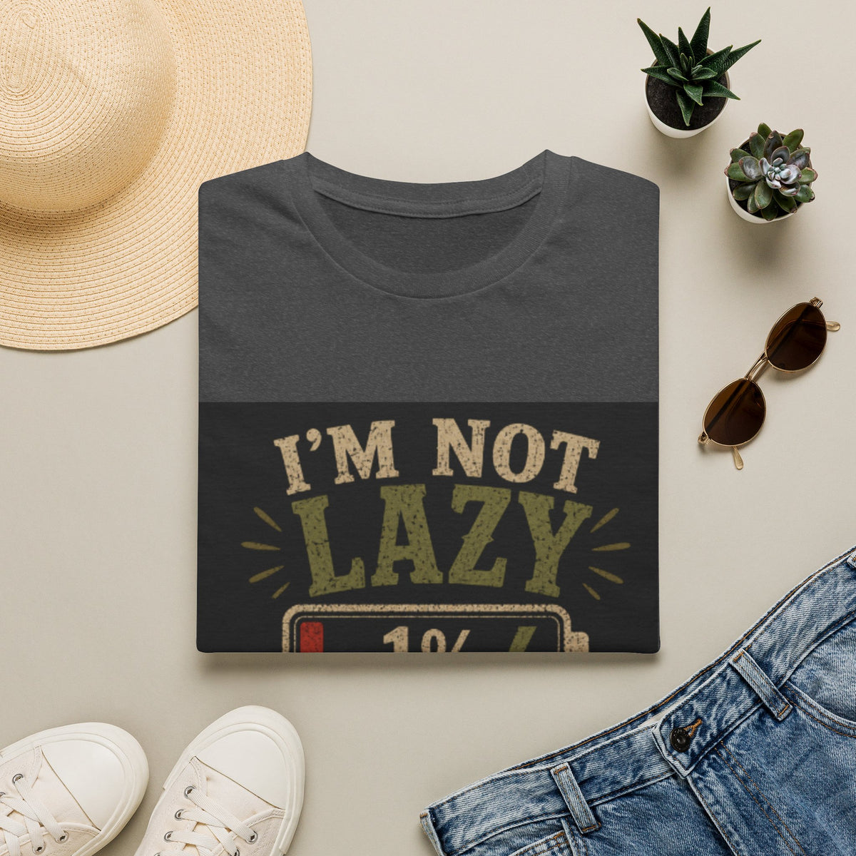 T-Shirt — "I’m Not Lazy, I’m on 1% Energy-Saving Mode" Funny Graphic Tee
