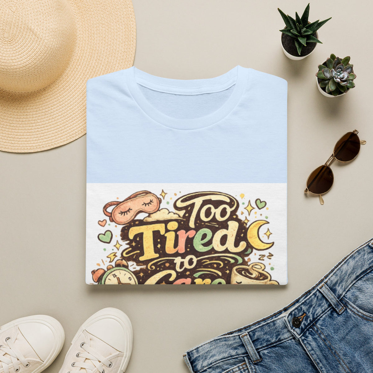 Too Tired To Care T-Shirt — Cute Sleepy Kawaii Graphic Tee