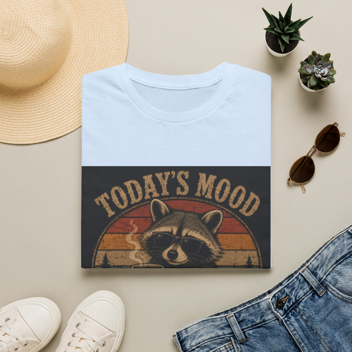 Today's Mood Unsupervised Raccoon T-Shirt — Vintage Retro Graphic Tee for Casual Wear