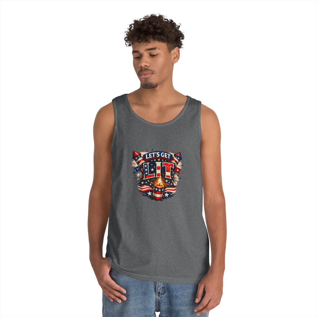 Let's Get Lit Tank Top — Patriotic 4th of July Fireworks Graphic Tank