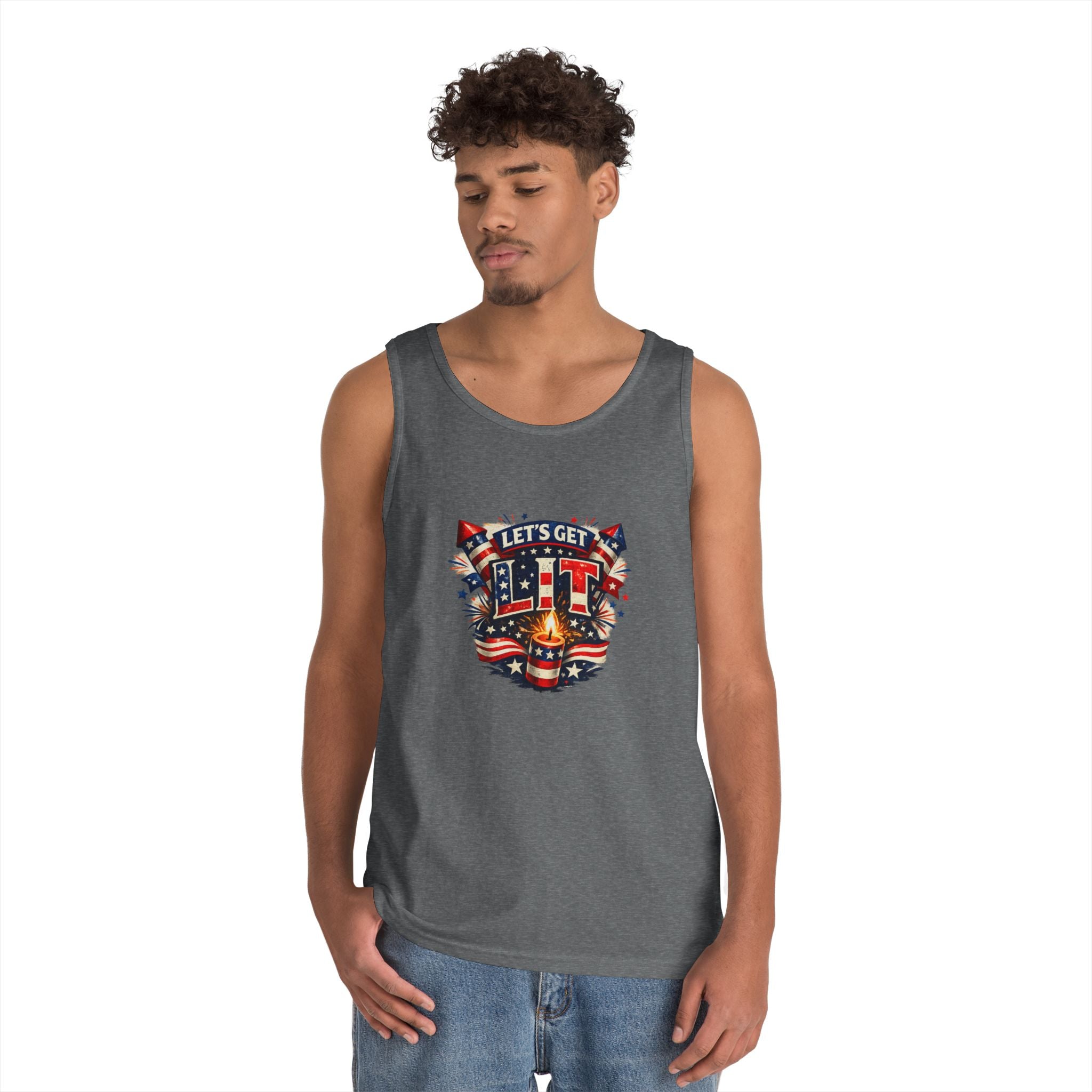 Let's Get Lit Tank Top — Patriotic 4th of July Fireworks Graphic Tank
