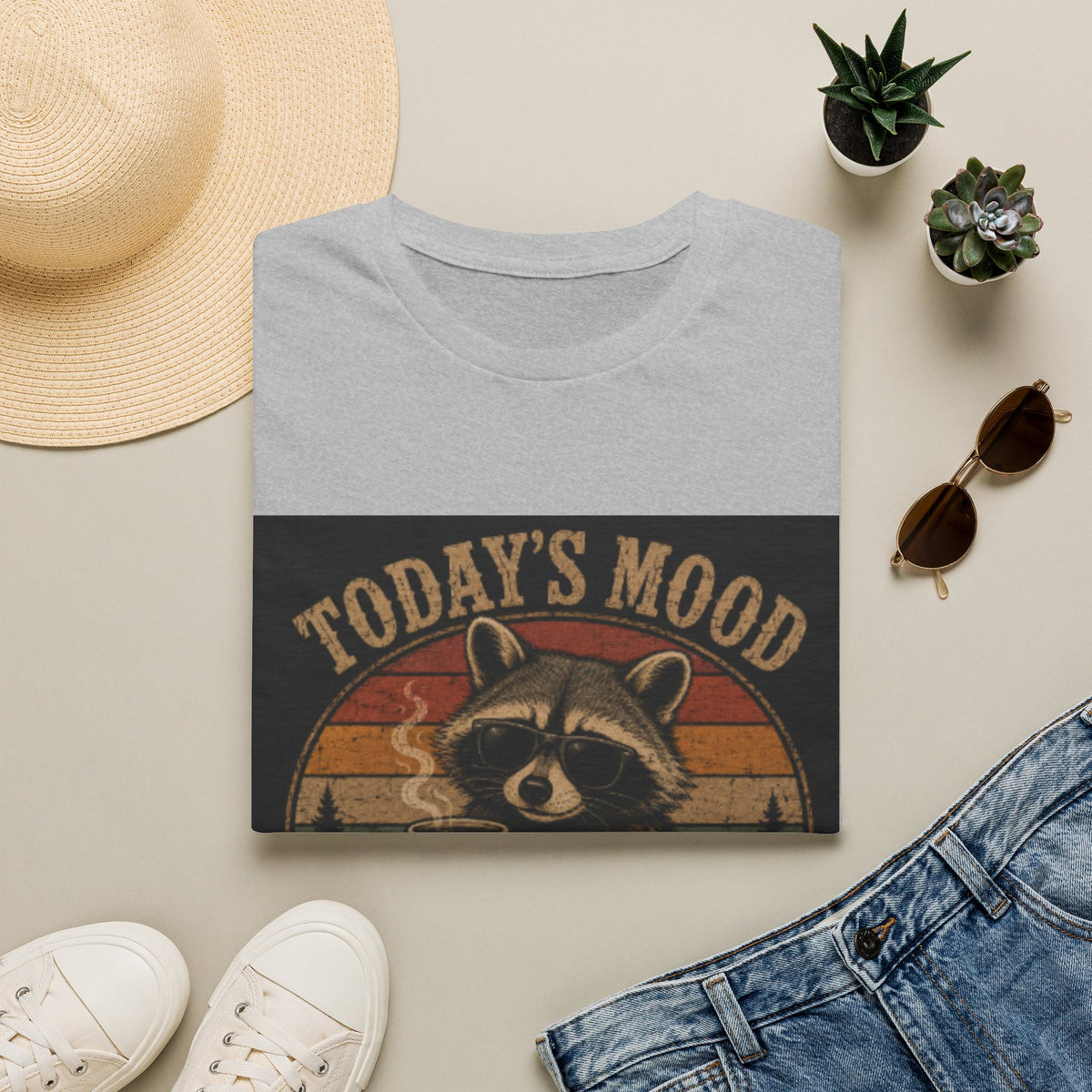 Today's Mood Unsupervised Raccoon T-Shirt — Vintage Retro Graphic Tee for Casual Wear