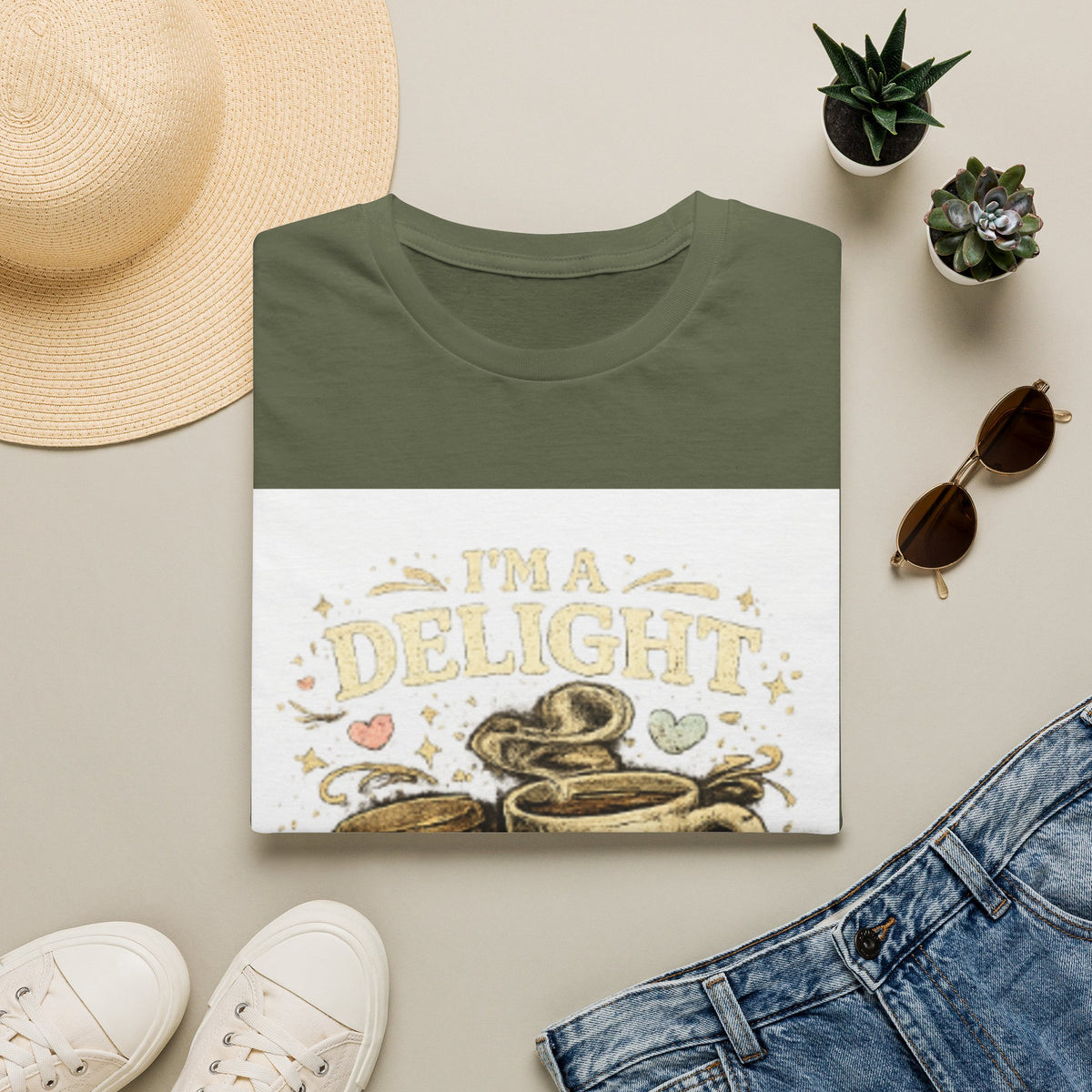 Coffee Mug T-Shirt — “I'm a Delight (Give Me Five Minutes)” Retro Coffee Graphic Tee