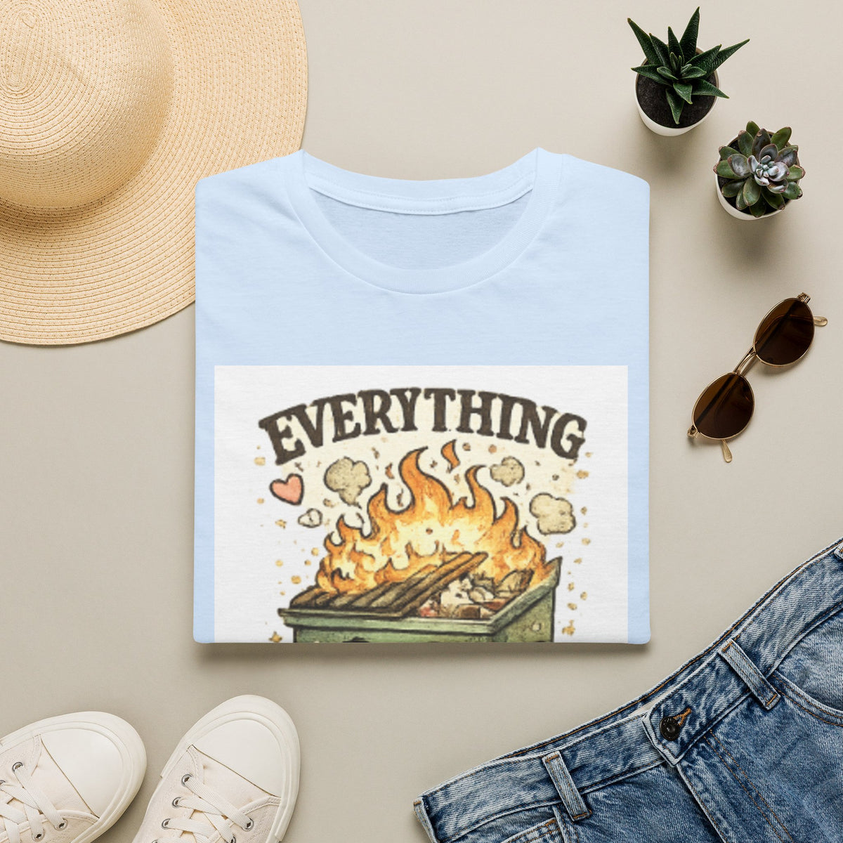 Everything Is Fine T-Shirt — Cute Kawaii Dumpster Fire Graphic Tee