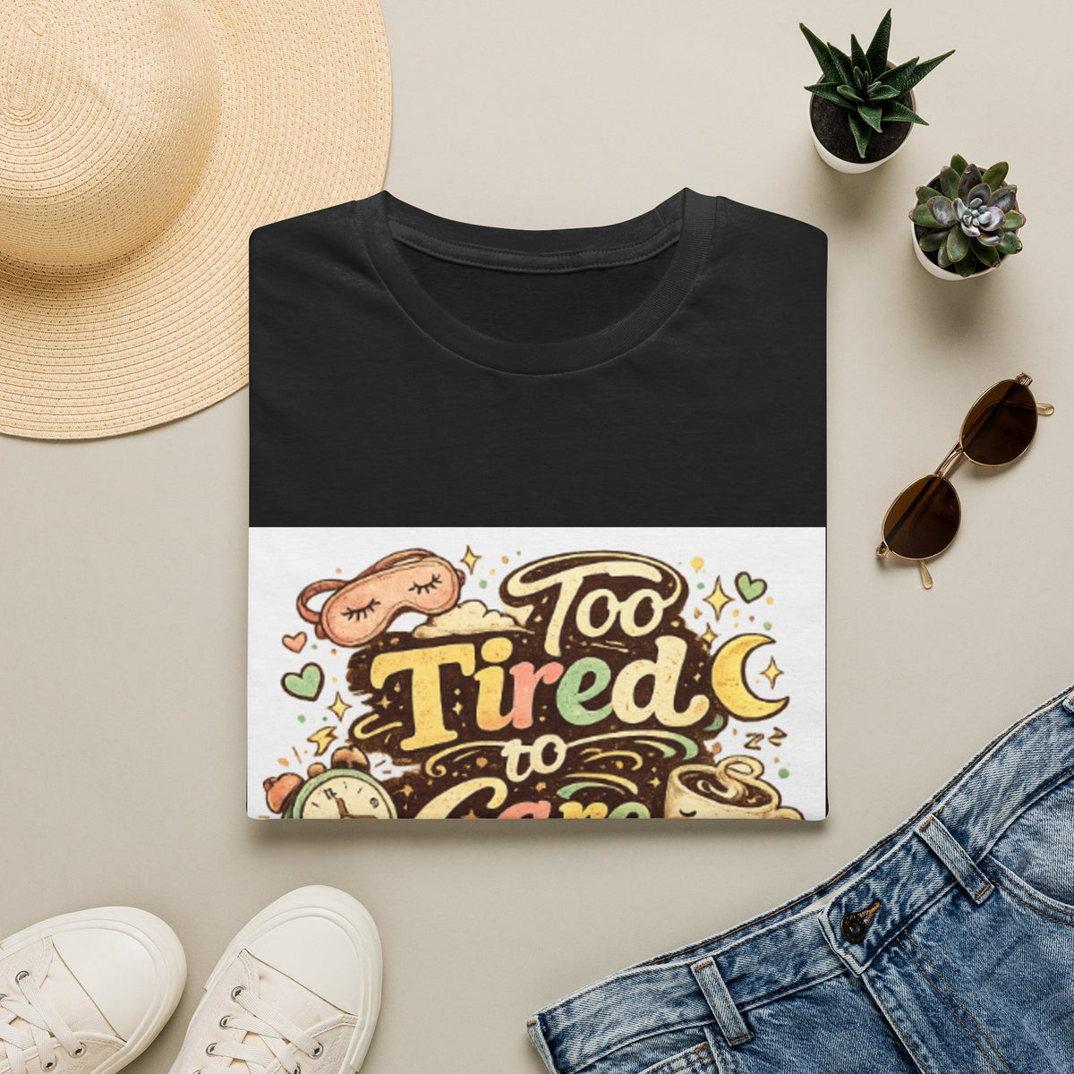 Too Tired To Care T-Shirt — Cute Sleepy Kawaii Graphic Tee