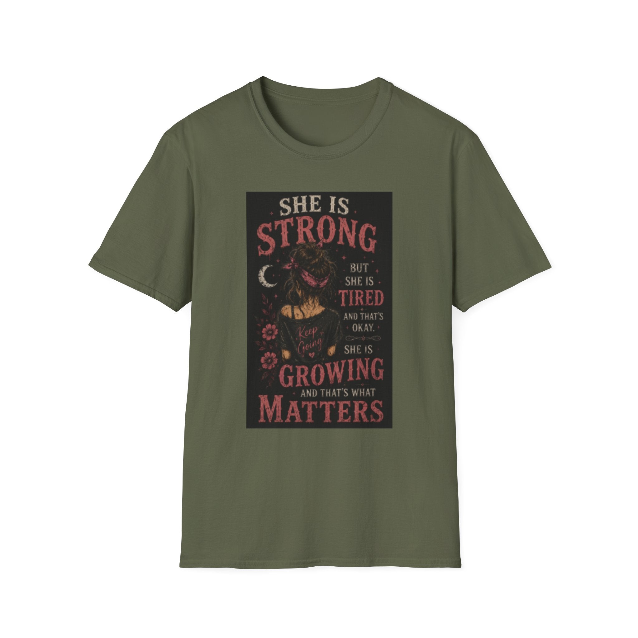 T-Shirt — "She Is Strong But She Is Tired" Inspirational Women’s Graphic Tee