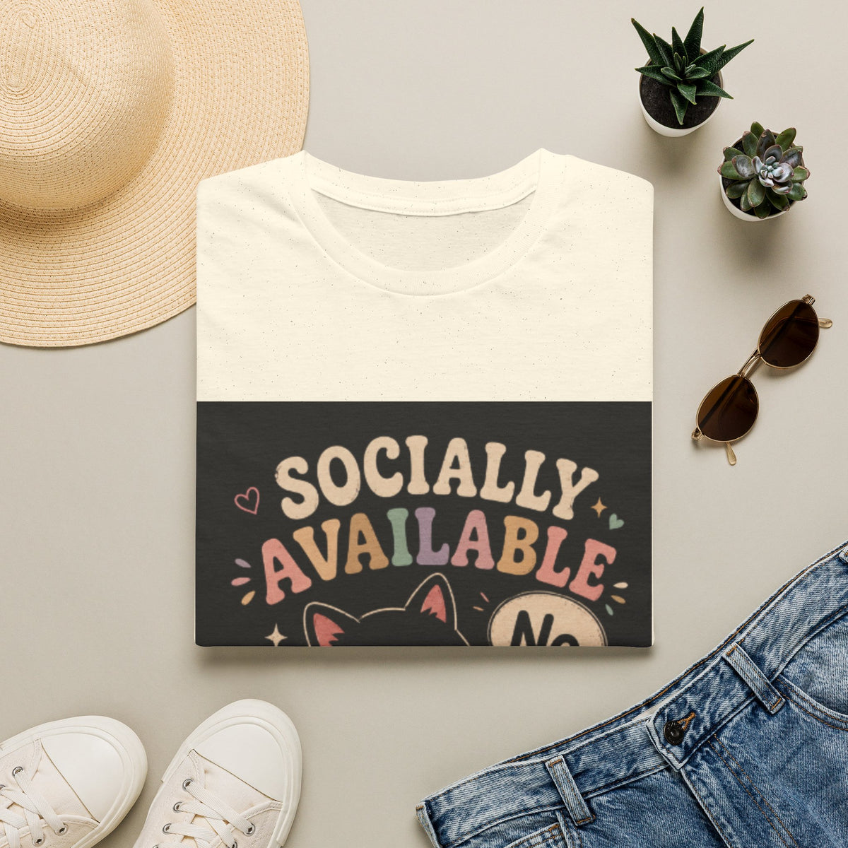 T-Shirt — "Socially Available" Funny Cat Graphic Tee