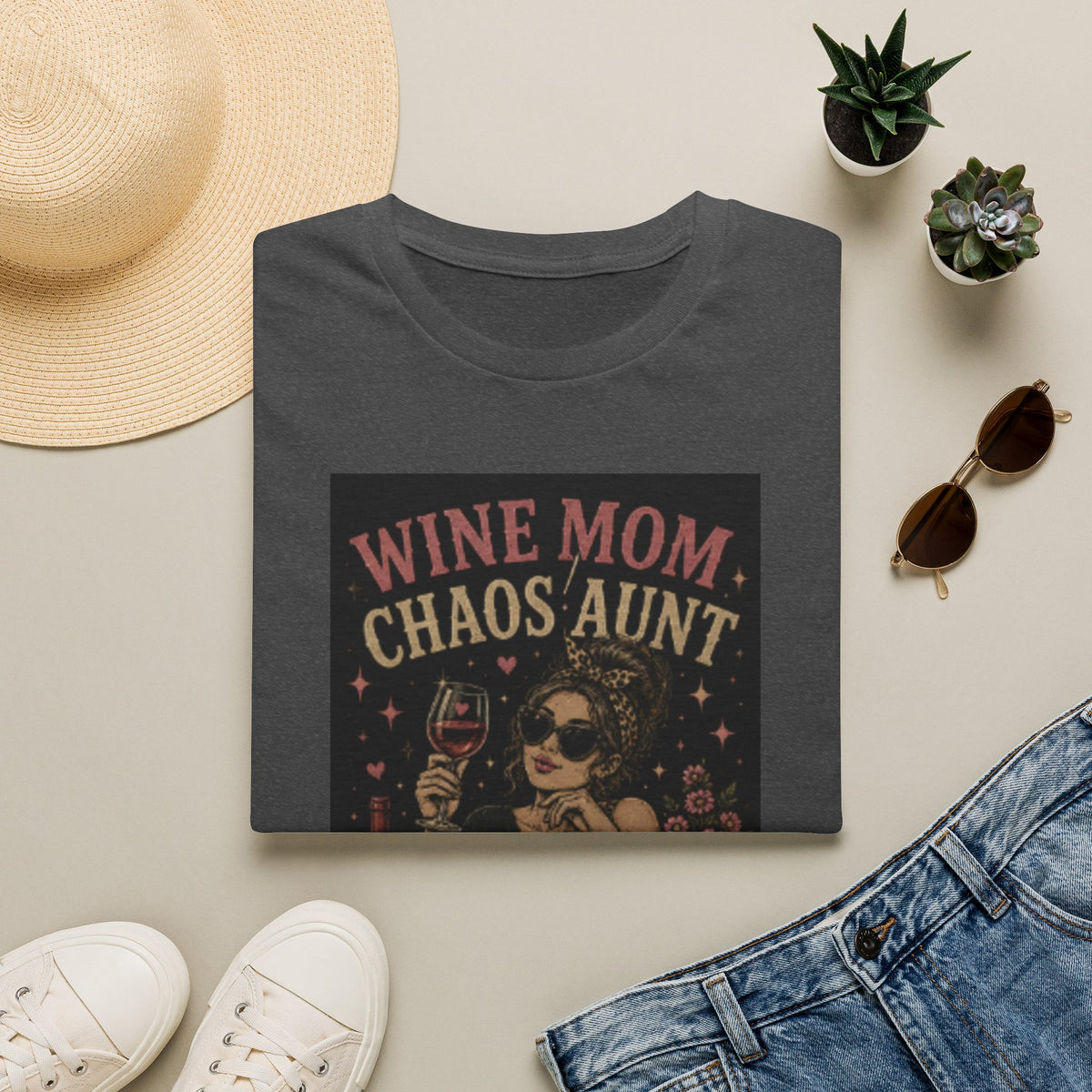 Wine Mom Chaos Aunt T-Shirt — Funny Wine Gifts for Aunts & Moms