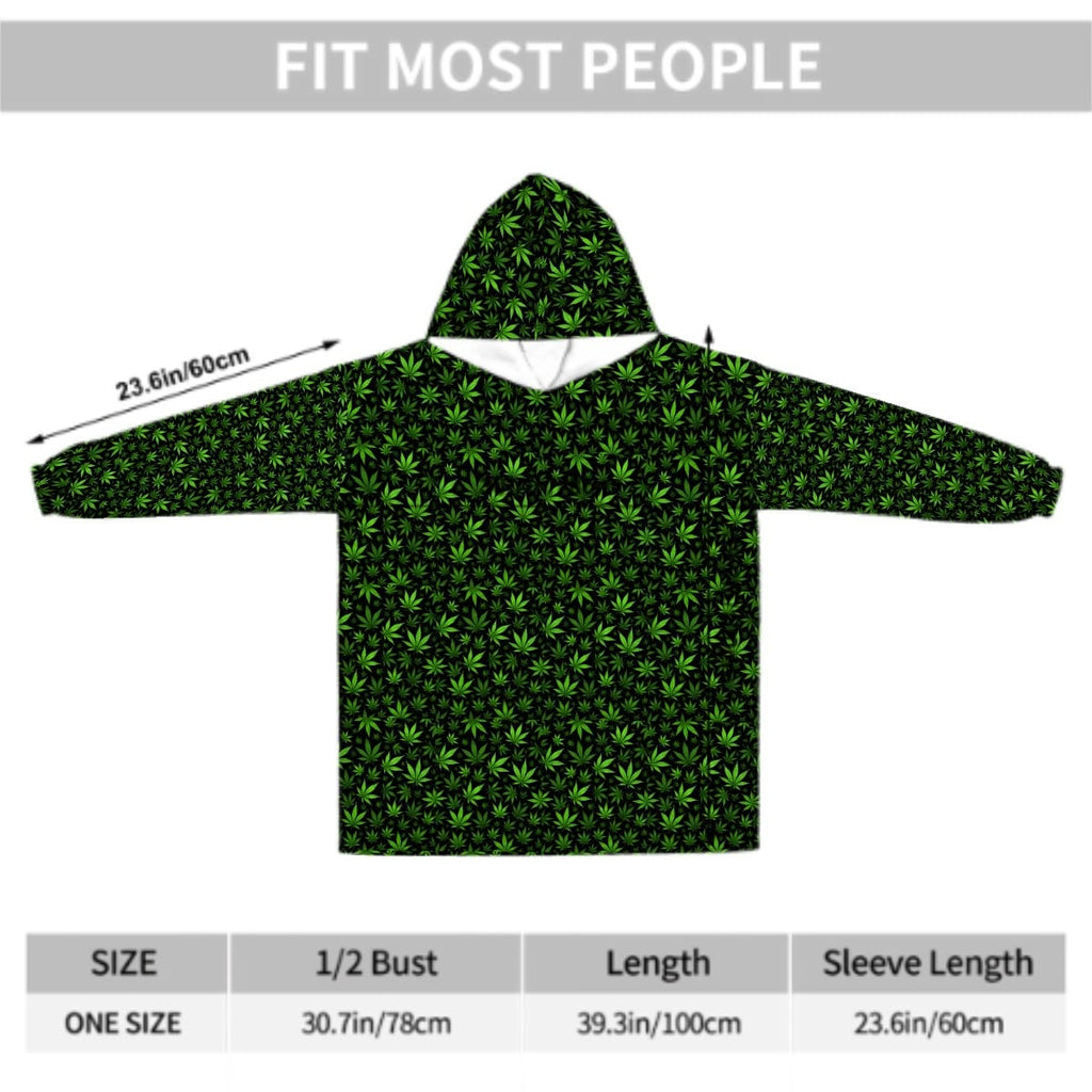 Adult Blanket Hoodie Green Leaves