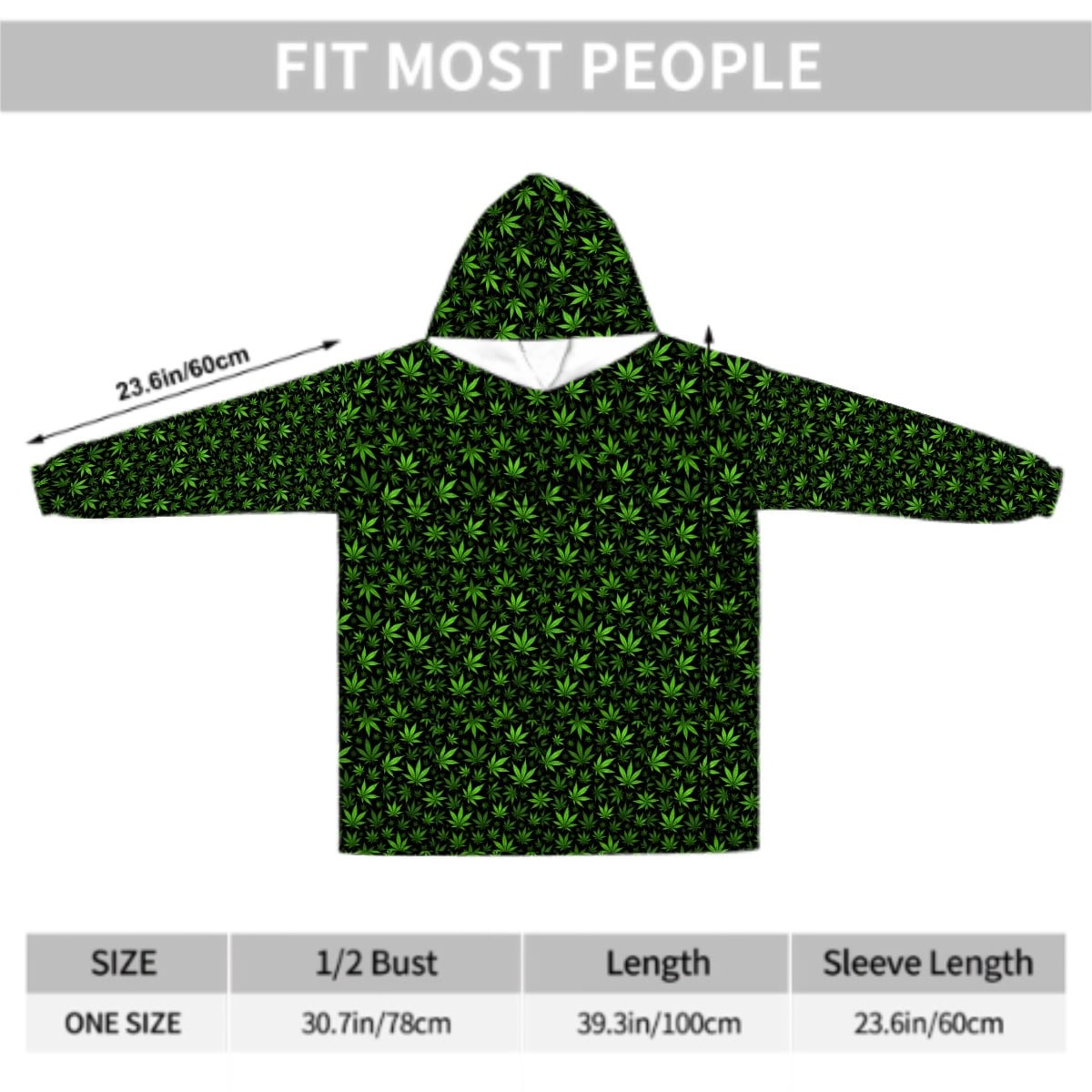 Adult Blanket Hoodie Green Leaves