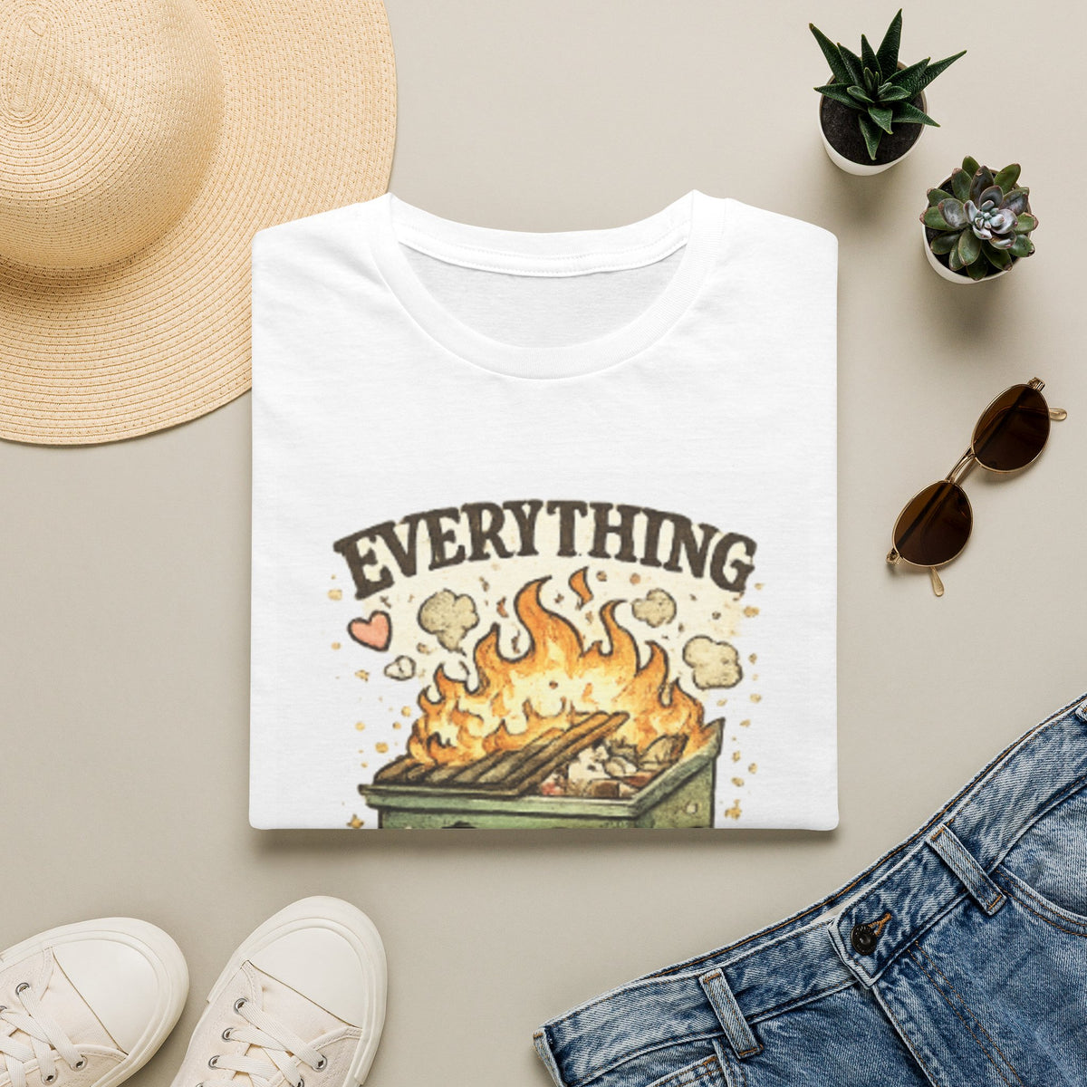 Everything Is Fine T-Shirt — Cute Kawaii Dumpster Fire Graphic Tee