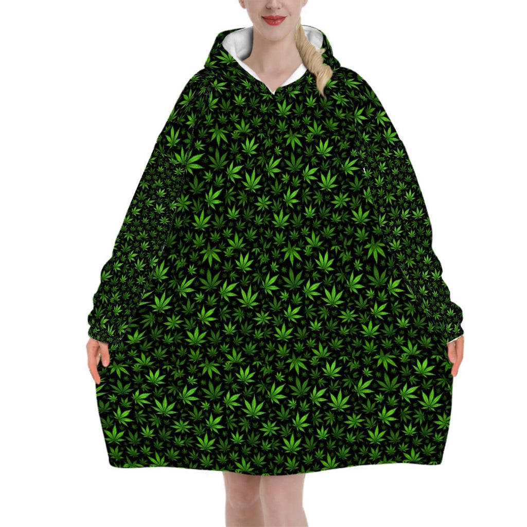 Adult Blanket Hoodie Green Leaves