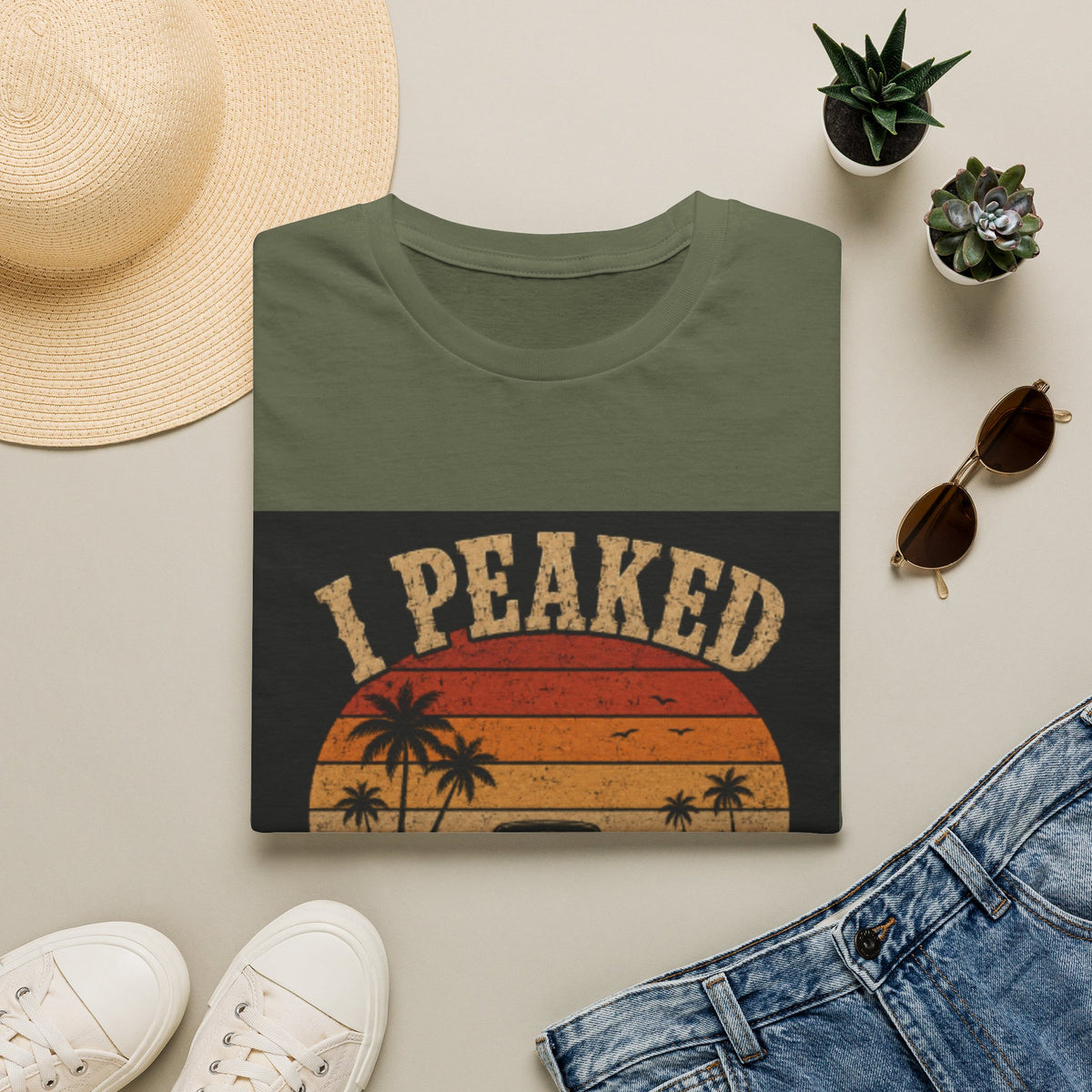 I Peaked When I Found a Parking Spot T-Shirt — Funny Vintage Sunset Palm Tee