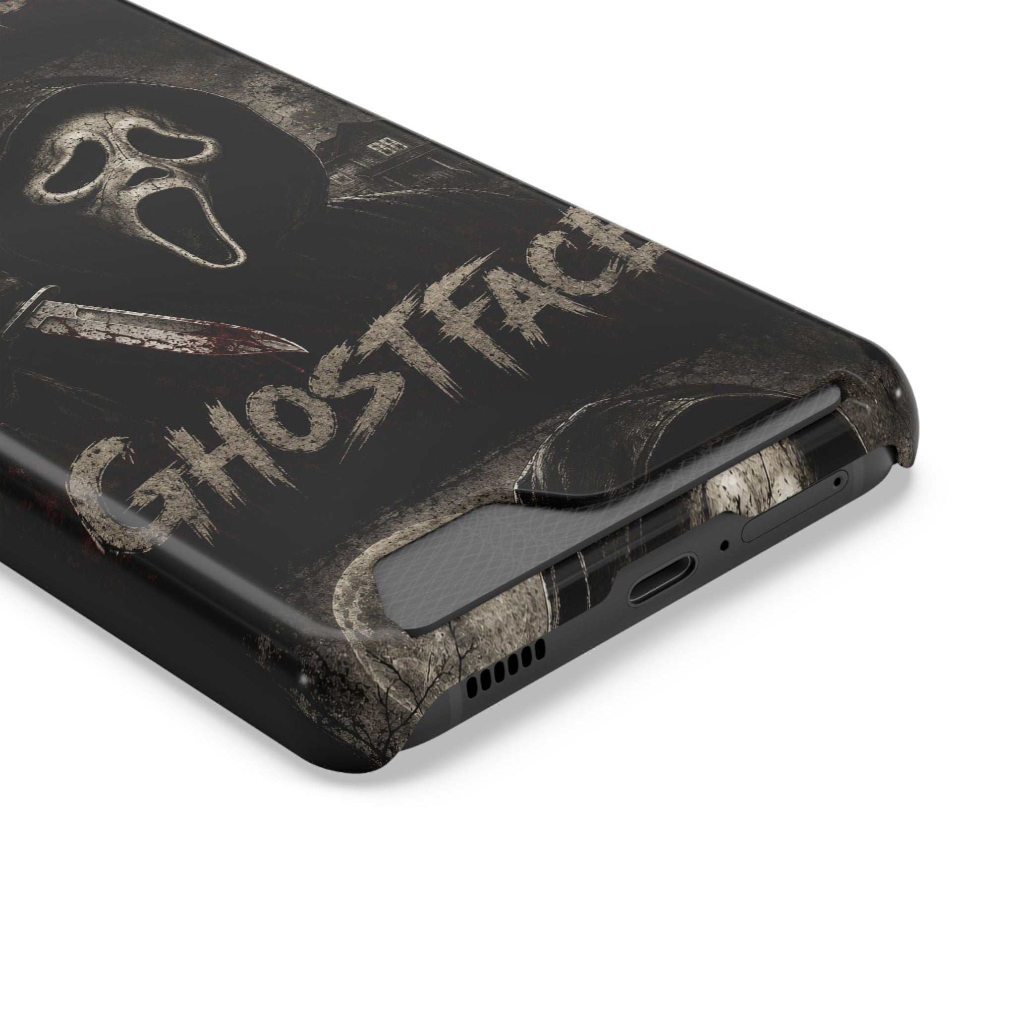 Ghostface Phone Case with Card Holder — Horror Movie Scream Mask Design