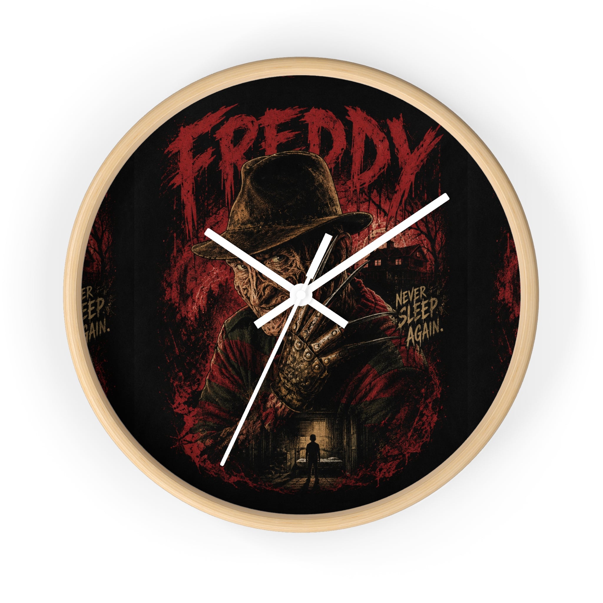 Horror Wall Clock — 'Freddy' Nightmare Design, 'Never Sleep Again'