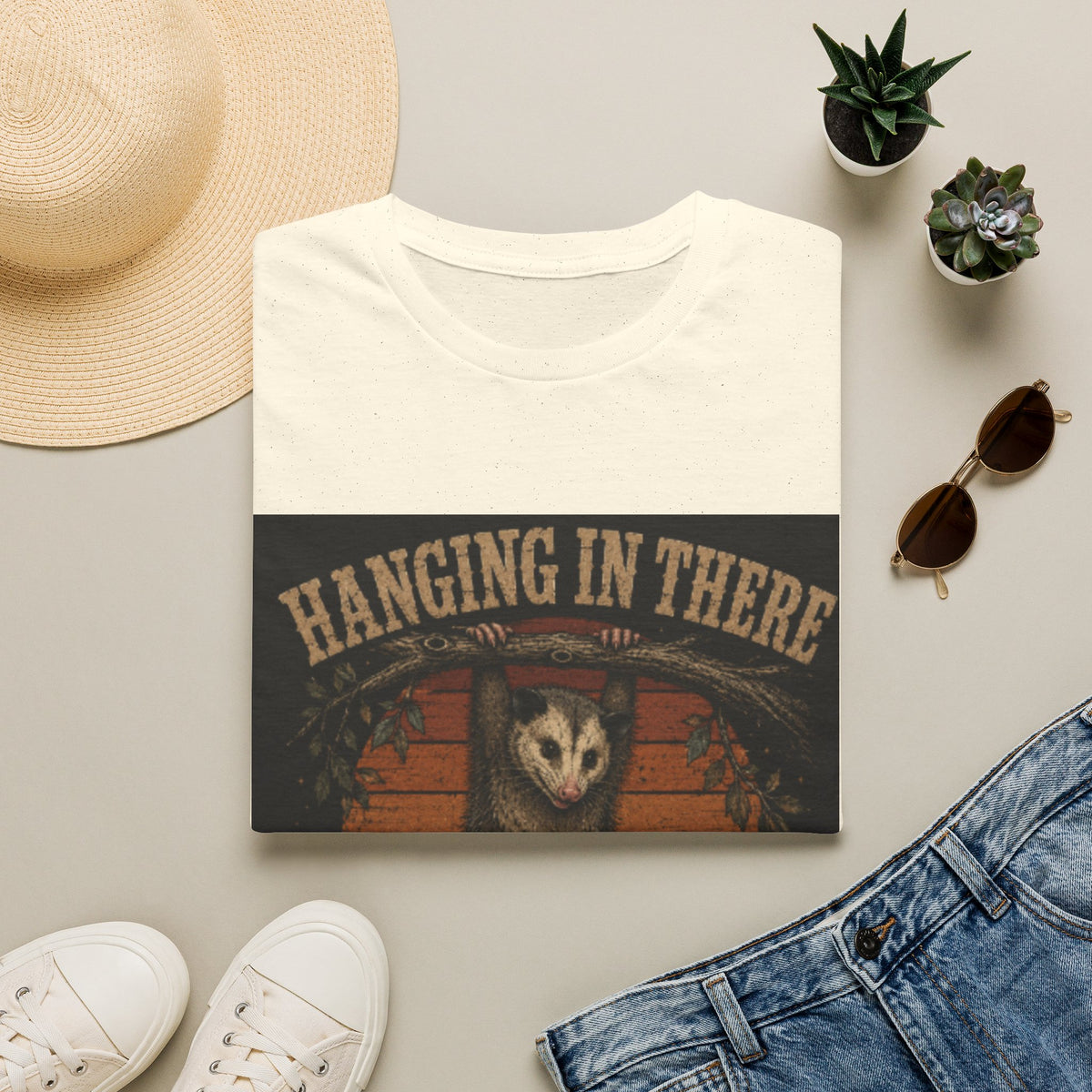 Hanging In There Possum T-Shirt — Cute Resilience Graphic Tee