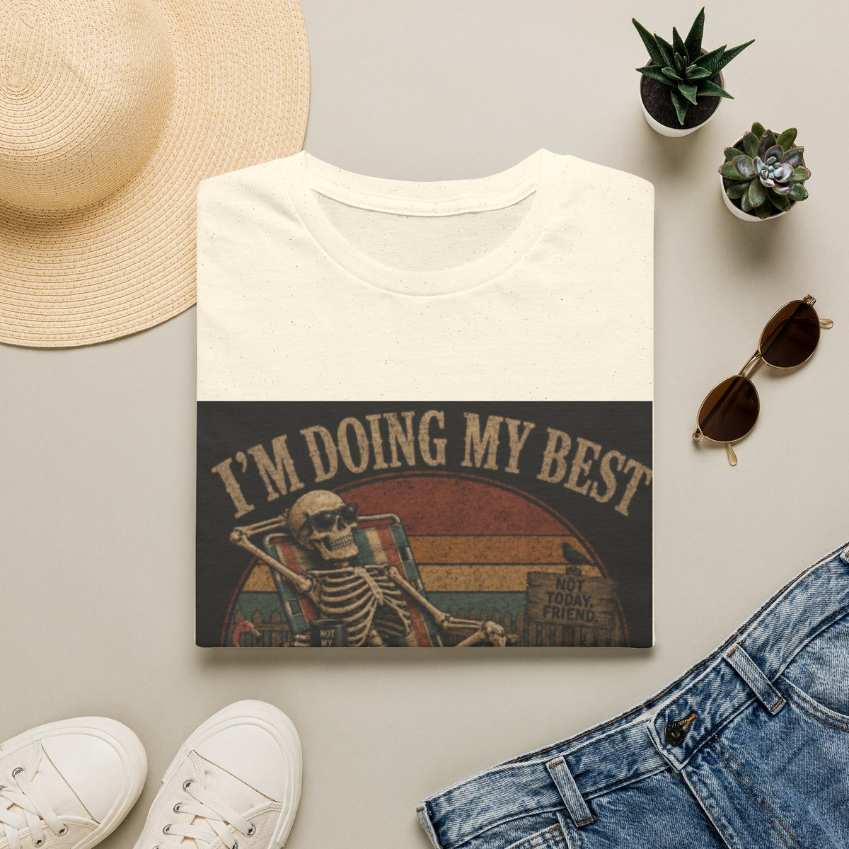 T-Shirt — "I'm Doing My Best" Vintage Skeleton Graphic Tee