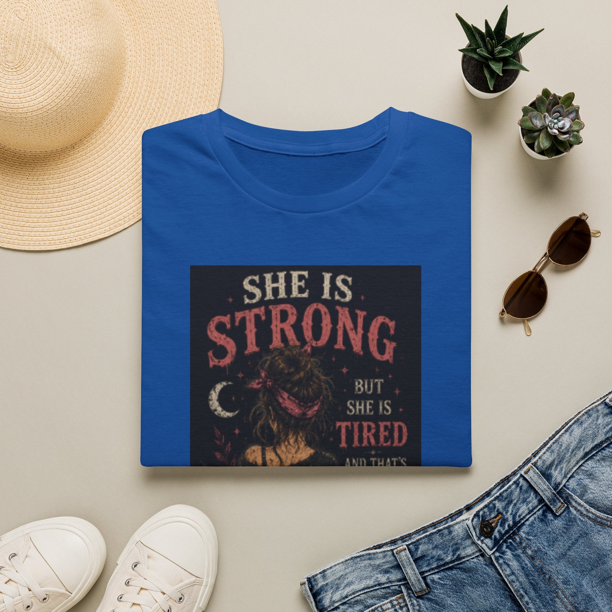 T-Shirt — "She Is Strong But She Is Tired" Inspirational Women’s Graphic Tee