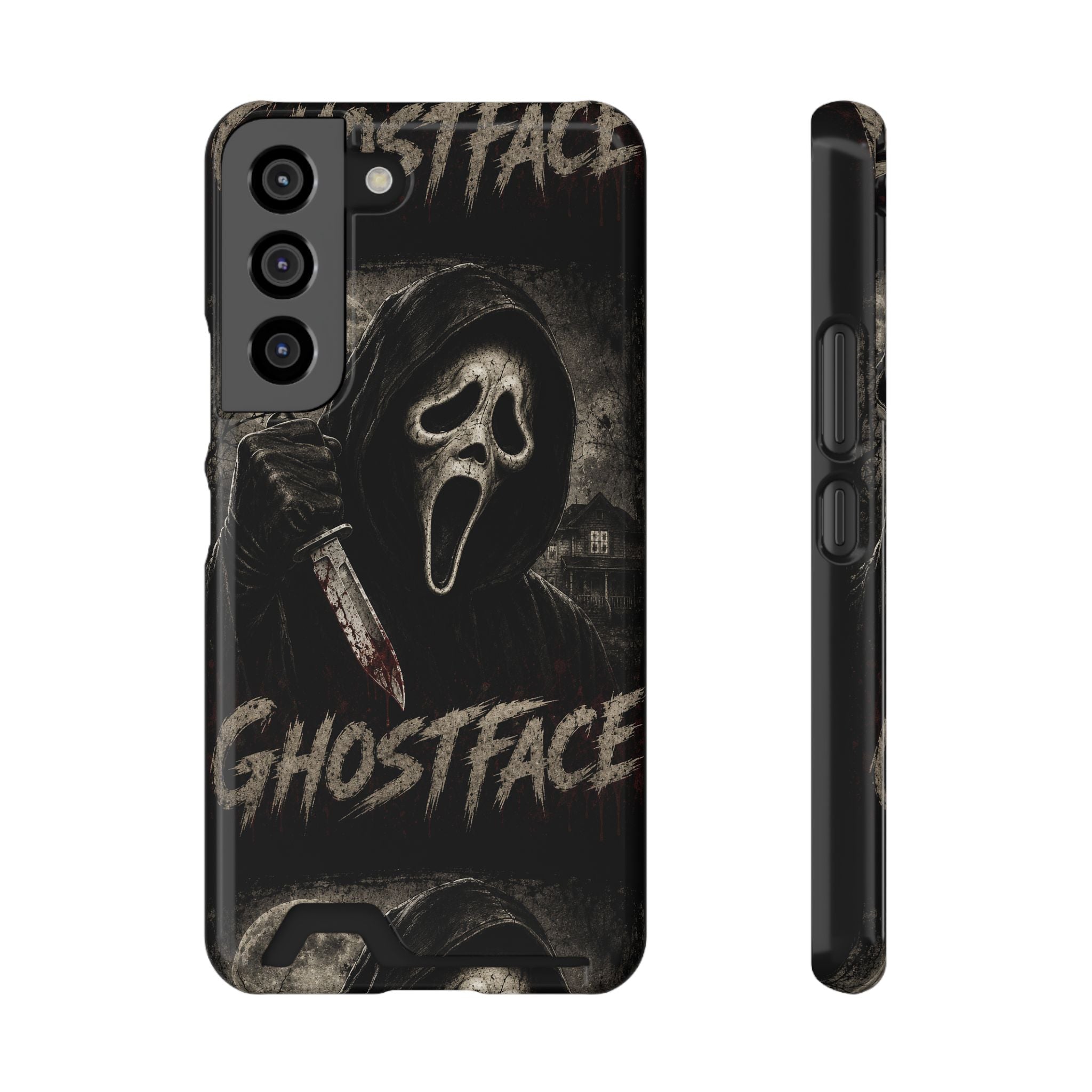 Ghostface Phone Case with Card Holder — Horror Movie Scream Mask Design