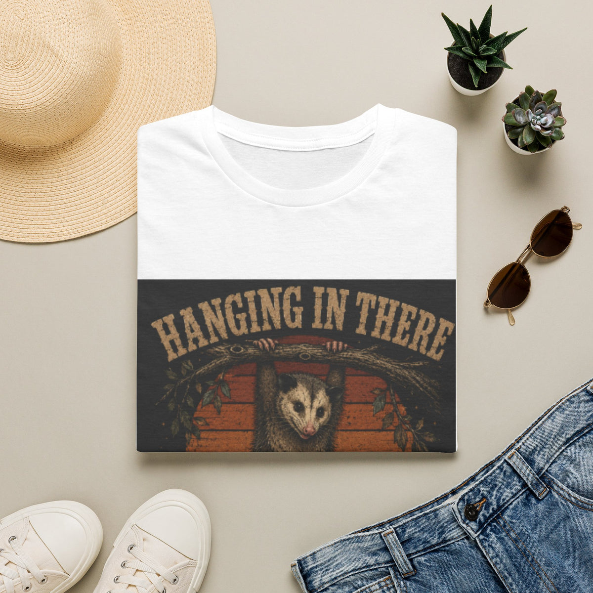 Hanging In There Possum T-Shirt — Cute Resilience Graphic Tee
