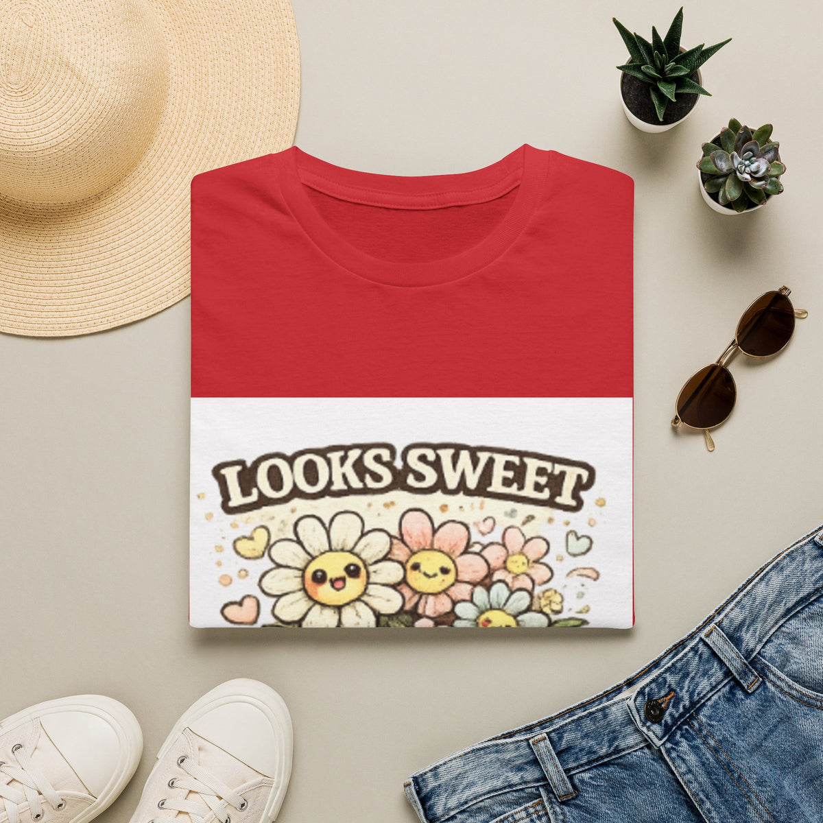 Looks Sweet Floral T-Shirt — Cute Retro Flowers "Looks Sweet, Swears a Lot" Tee