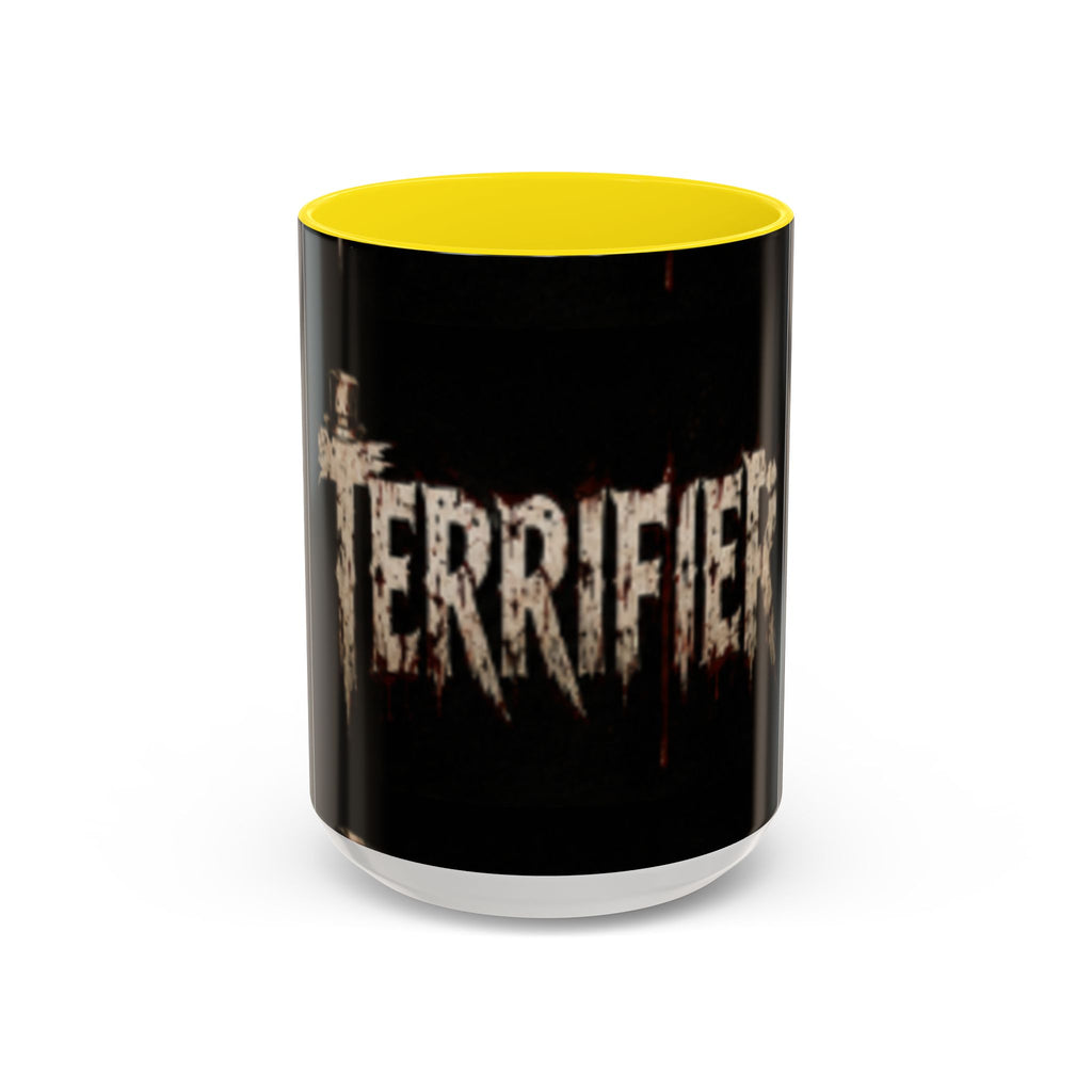 Terrified Horror Accent Coffee Mug — Gothic Scary Text Design (11/15 oz)