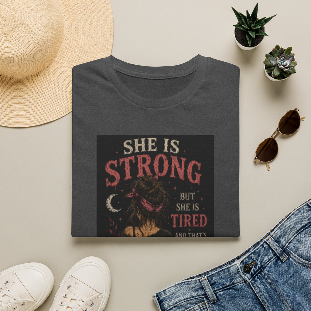 T-Shirt — "She Is Strong But She Is Tired" Inspirational Women’s Graphic Tee