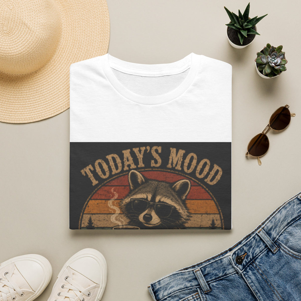 Today's Mood Unsupervised Raccoon T-Shirt — Vintage Retro Graphic Tee for Casual Wear