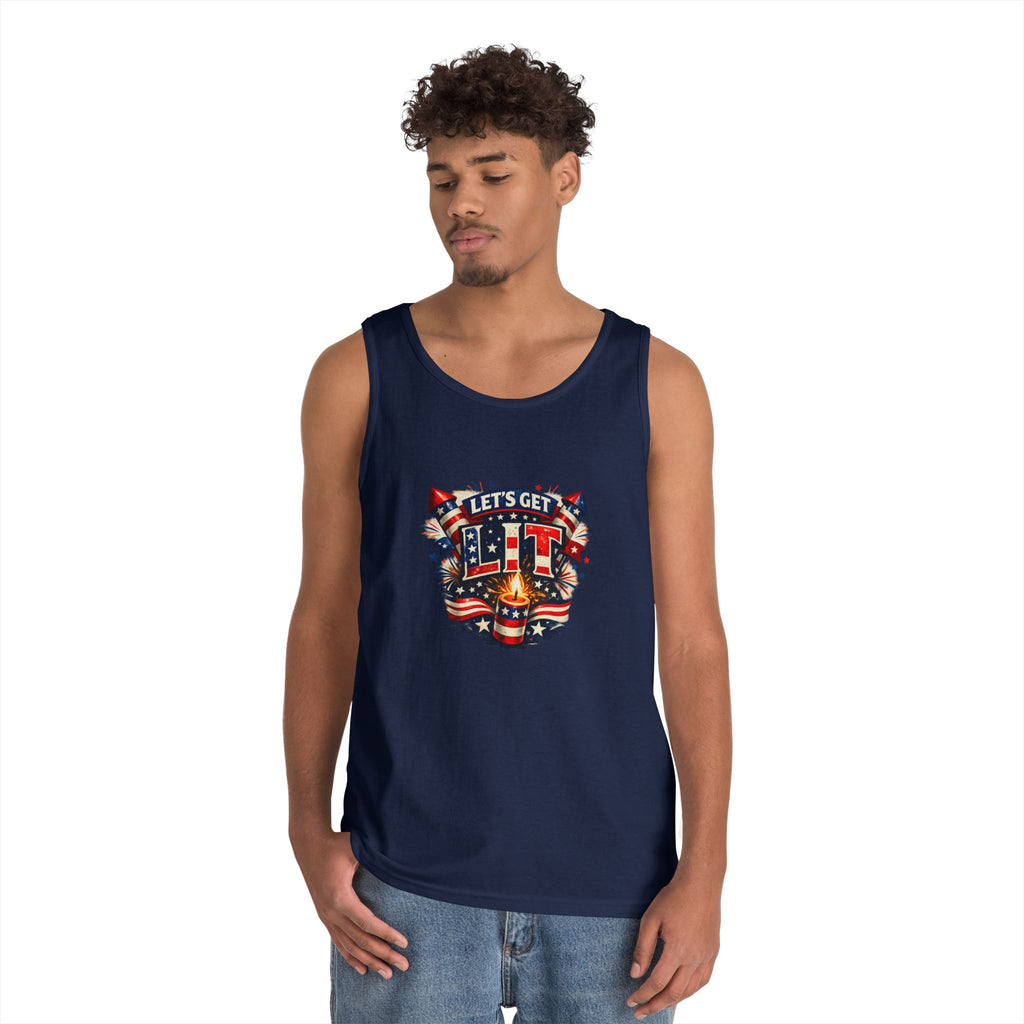 Let's Get Lit Tank Top — Patriotic 4th of July Fireworks Graphic Tank