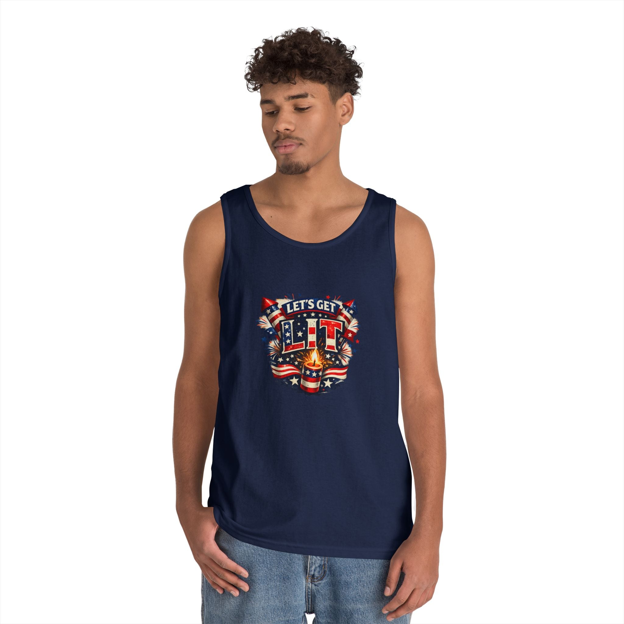 Let's Get Lit Tank Top — Patriotic 4th of July Fireworks Graphic Tank