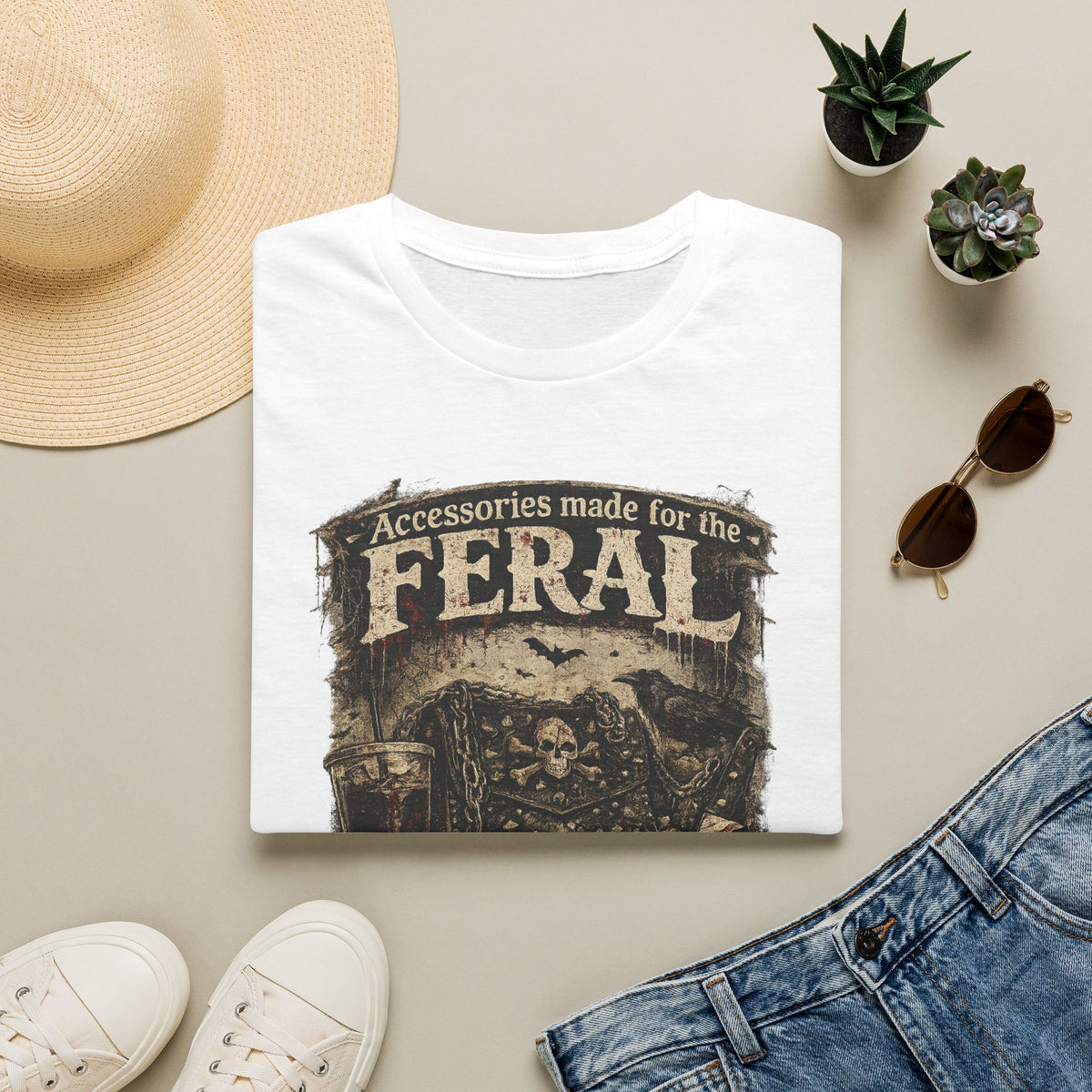 Feral Graphic T-Shirt — "Accessories Made for the Feral" Vintage Skull Tee