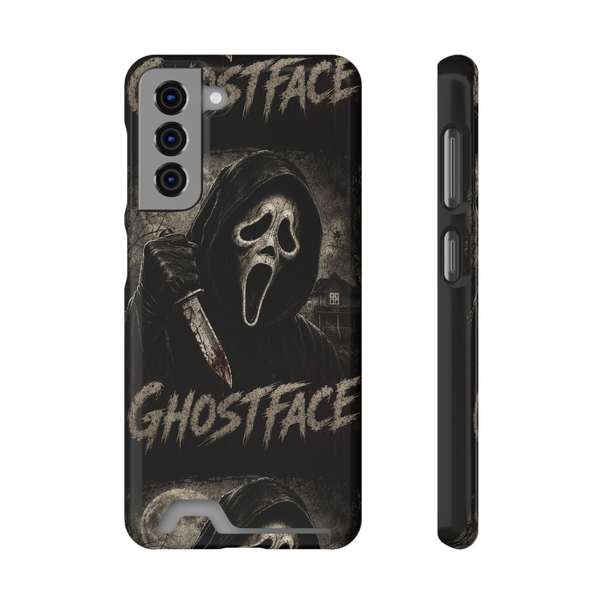 Ghostface Phone Case with Card Holder — Horror Movie Scream Mask Design