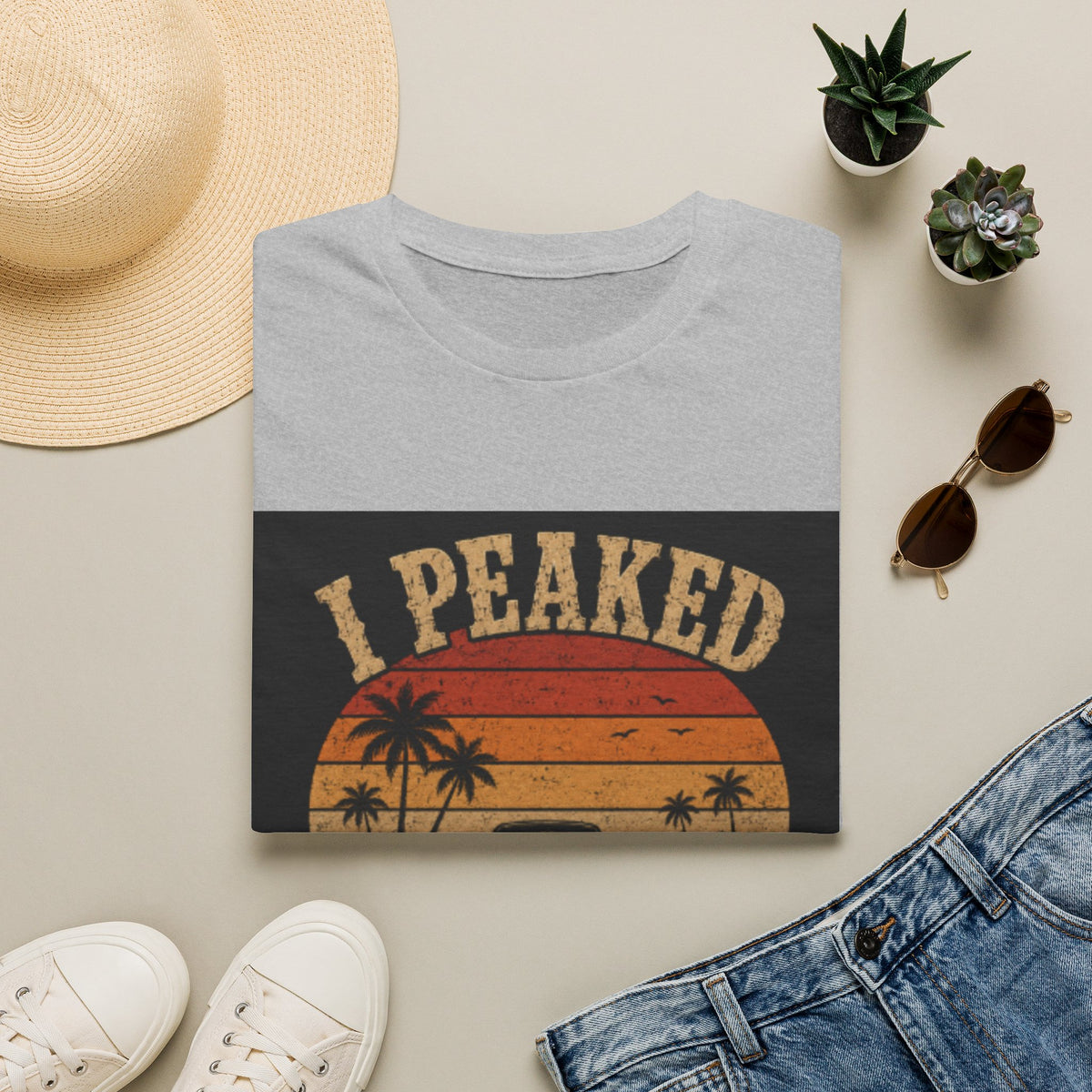 I Peaked When I Found a Parking Spot T-Shirt — Funny Vintage Sunset Palm Tee