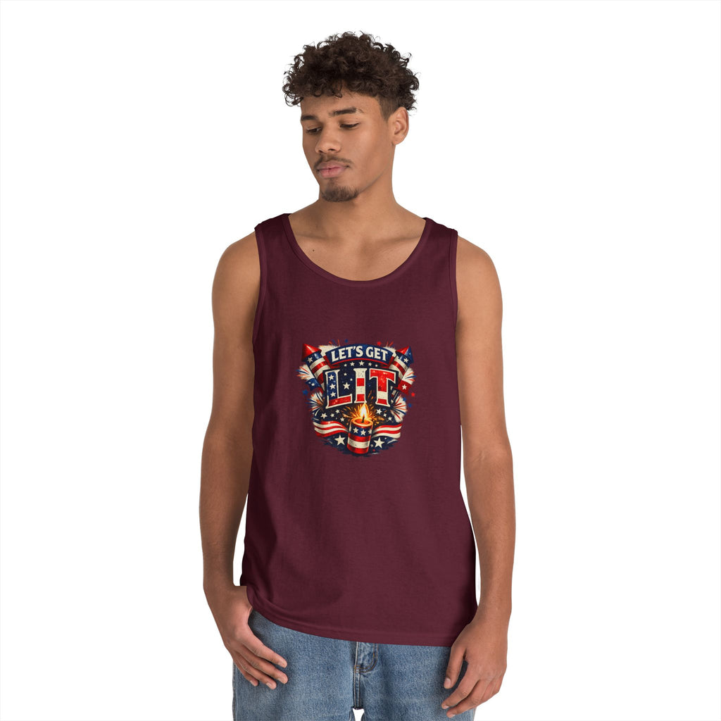 Let's Get Lit Tank Top — Patriotic 4th of July Fireworks Graphic Tank