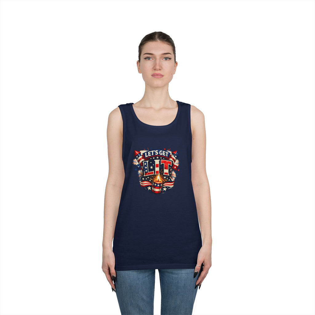 Let's Get Lit Tank Top — Patriotic 4th of July Fireworks Graphic Tank