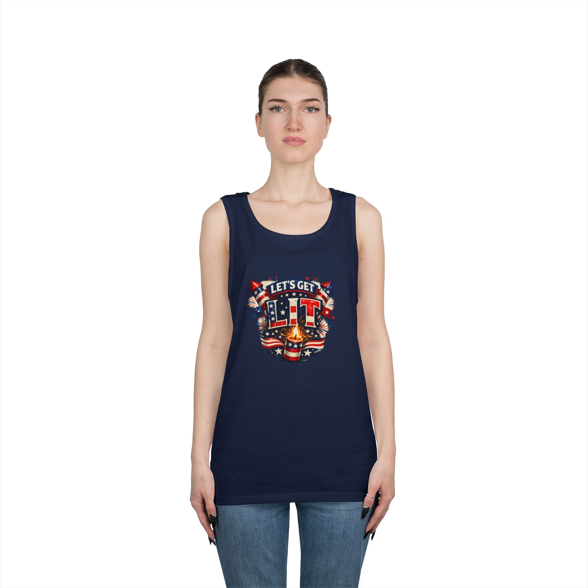 Let's Get Lit Tank Top — Patriotic 4th of July Fireworks Graphic Tank