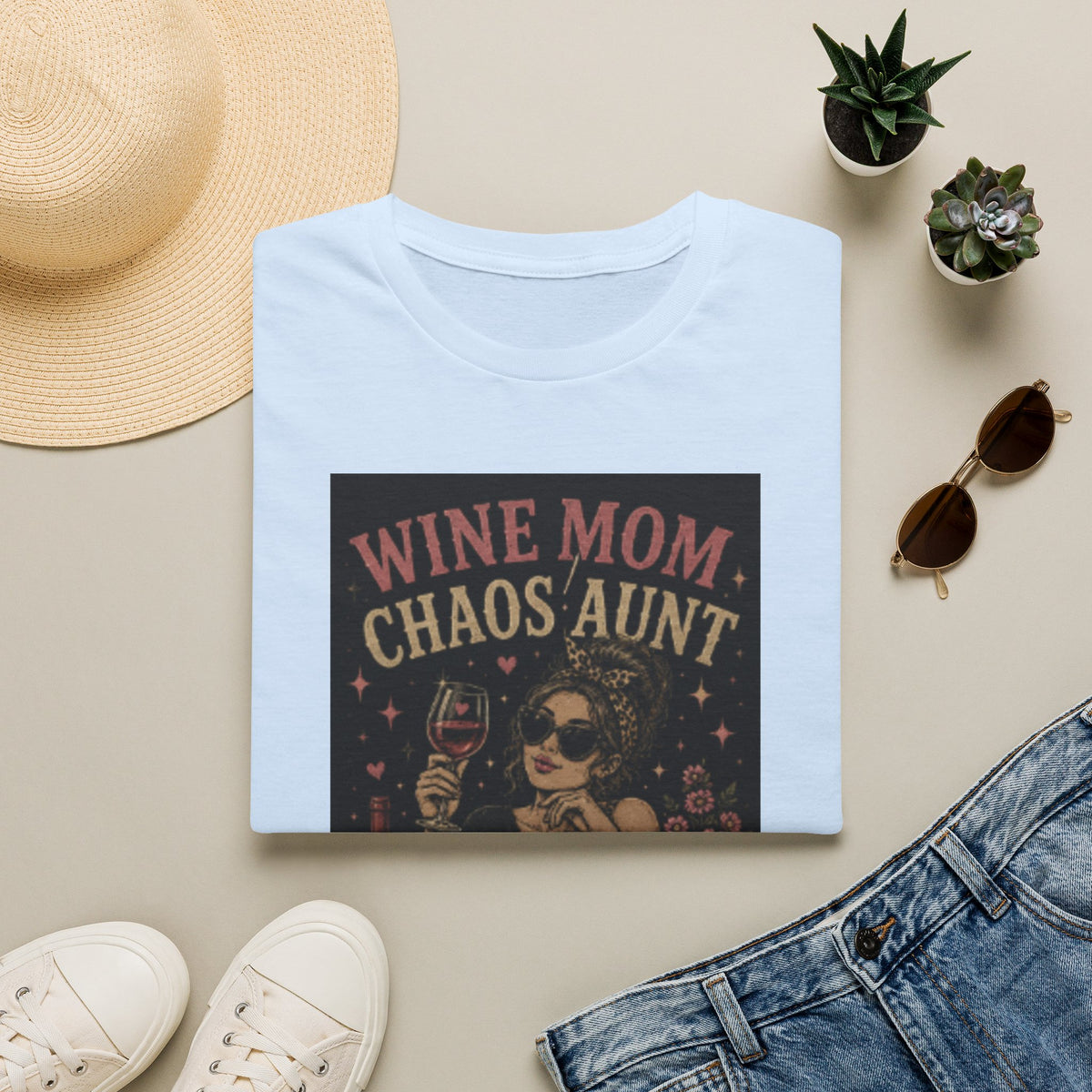 Wine Mom Chaos Aunt T-Shirt — Funny Wine Gifts for Aunts & Moms