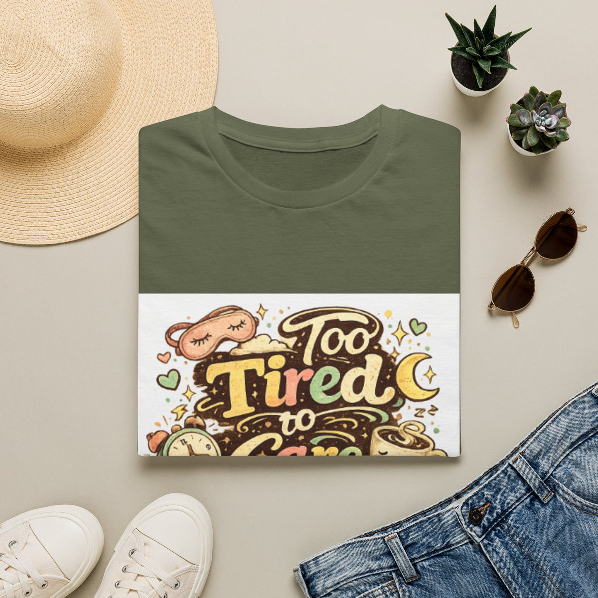 Too Tired To Care T-Shirt — Cute Sleepy Kawaii Graphic Tee