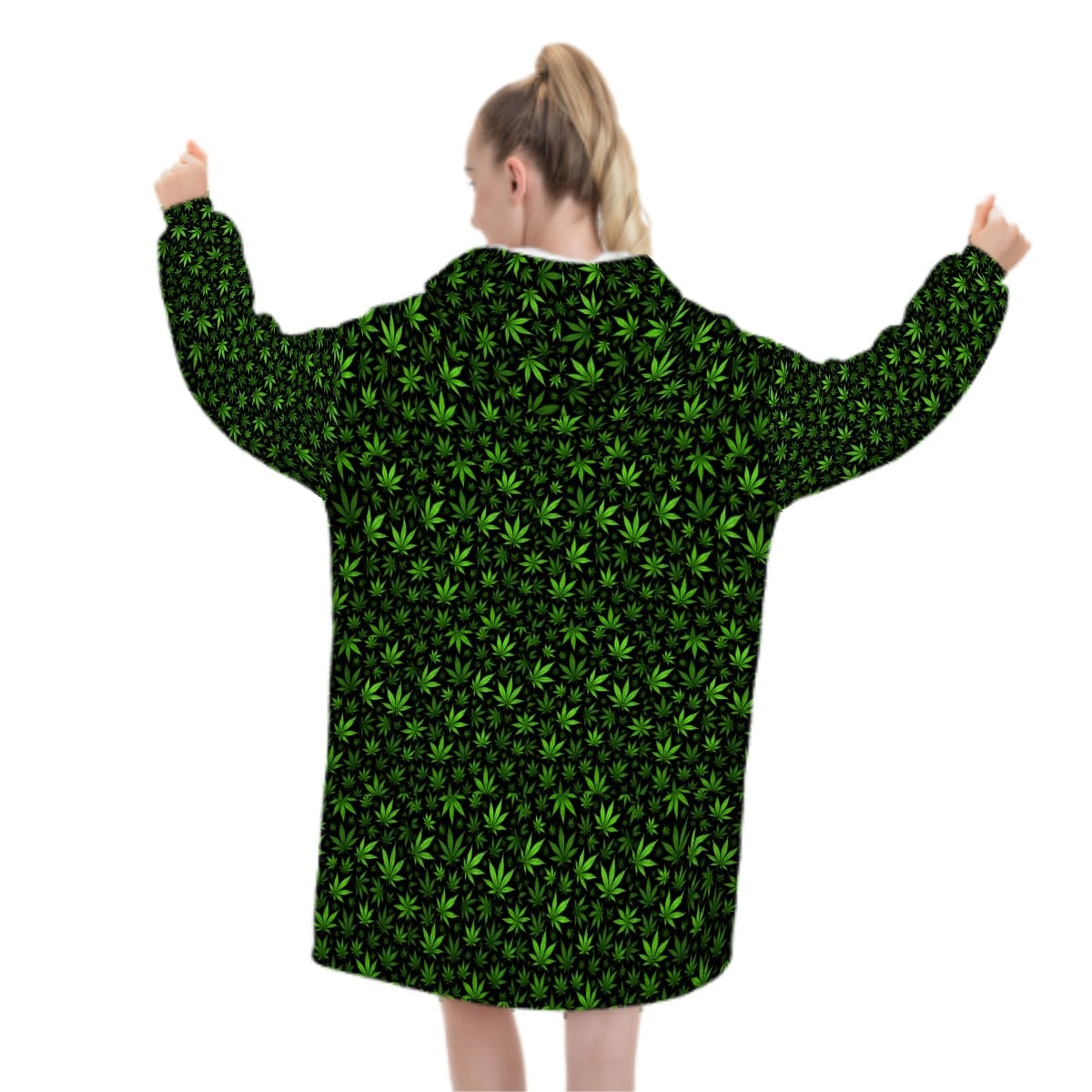 Adult Blanket Hoodie Green Leaves
