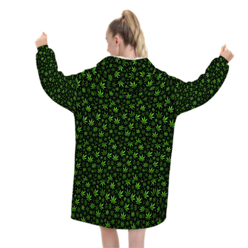 Adult Blanket Hoodie Green Leaves